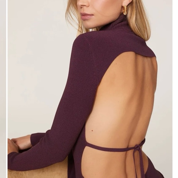 Bardot Santi Backless Sweater Dress Midi Long Sleeve Burgundy Rib Knit Size S - Picture 4 of 9